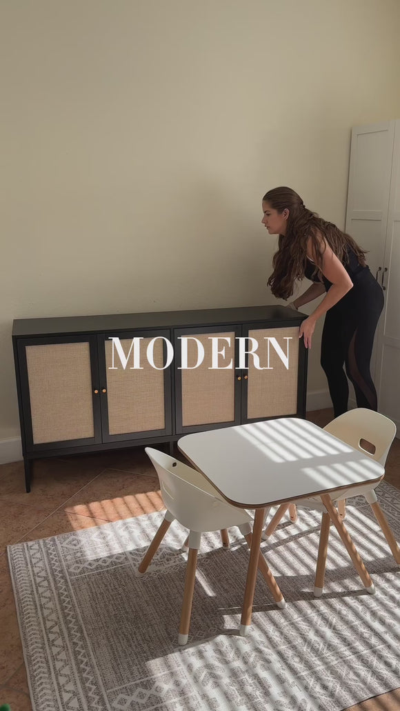 Modern Sideboard Storage Cabinet with 4 Rattan Doors Video