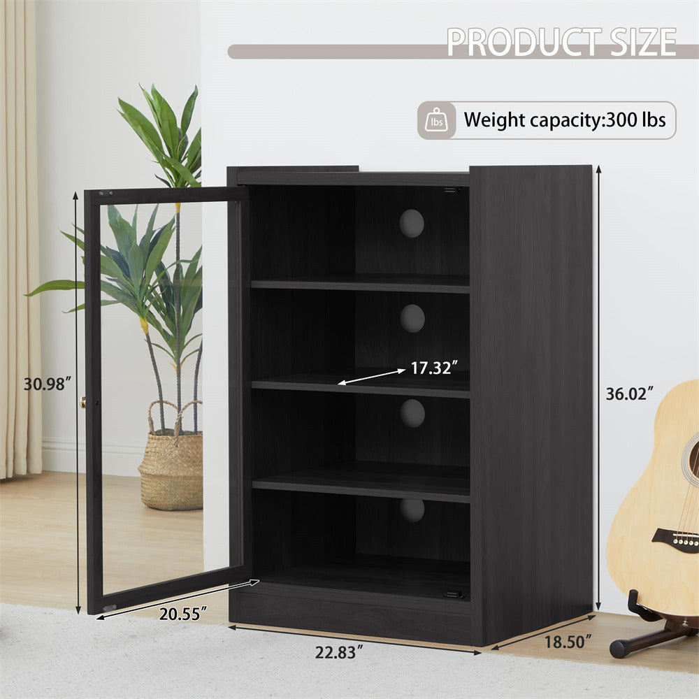 Black Media Cabinet 5-Tier Stereo Cabinet with Adjustable Shelves and Cable Management