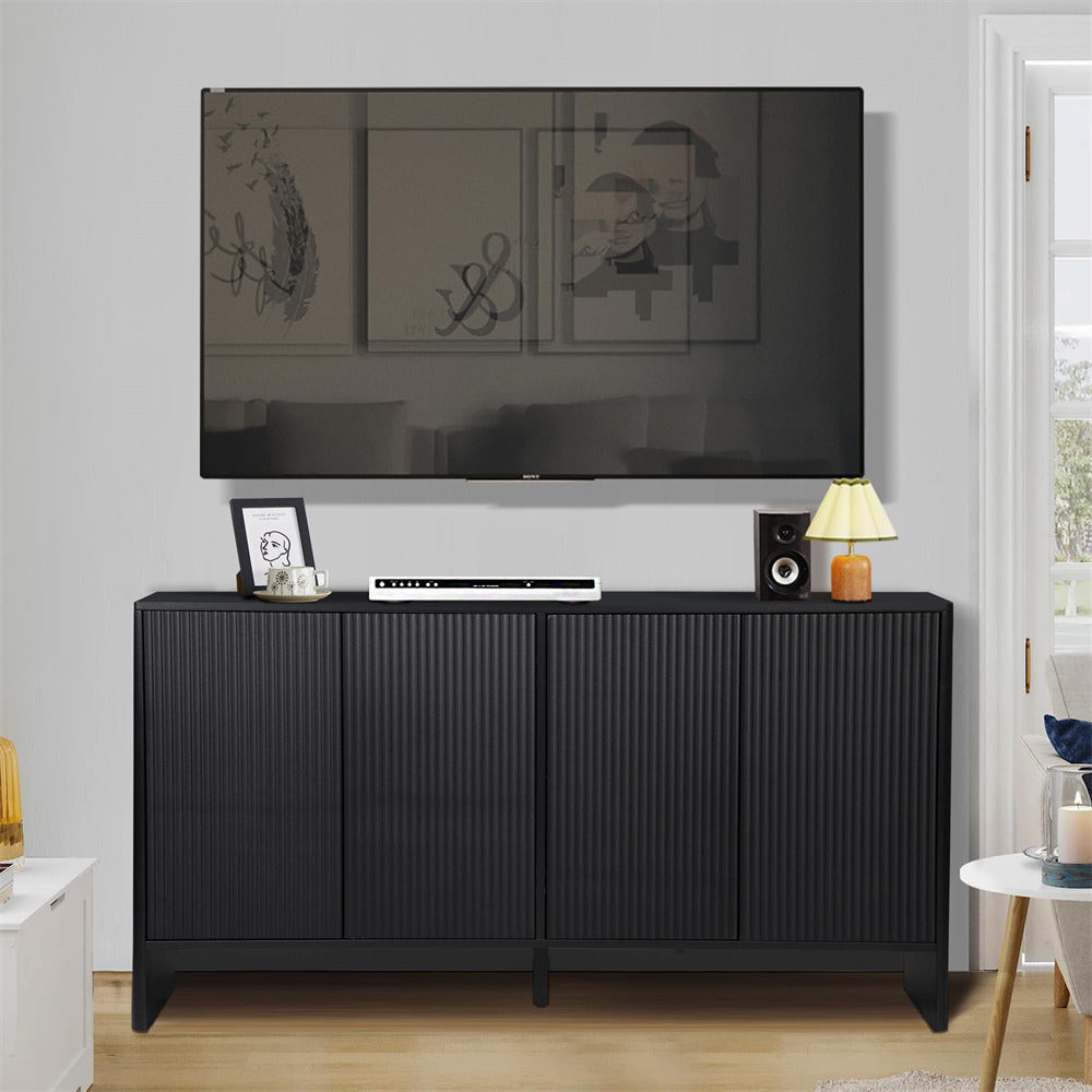 Black Modern Kitchen Storage Sideboard Buffet Cabinet Console Table with 4 Fluted Doors