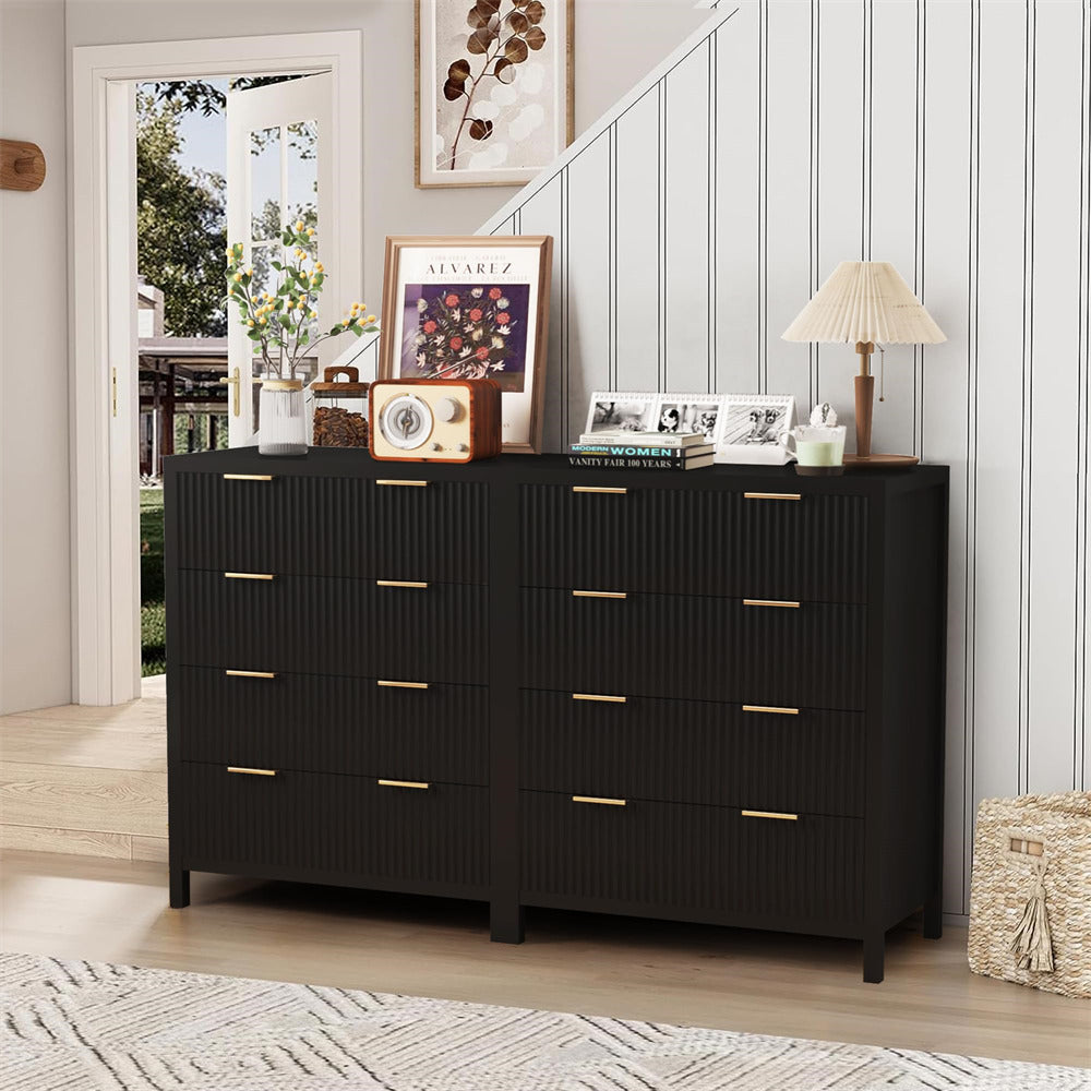 Mid Century Modern Dresser Black Farmhouse Wooden Storage Cabinet with 4 Drawers