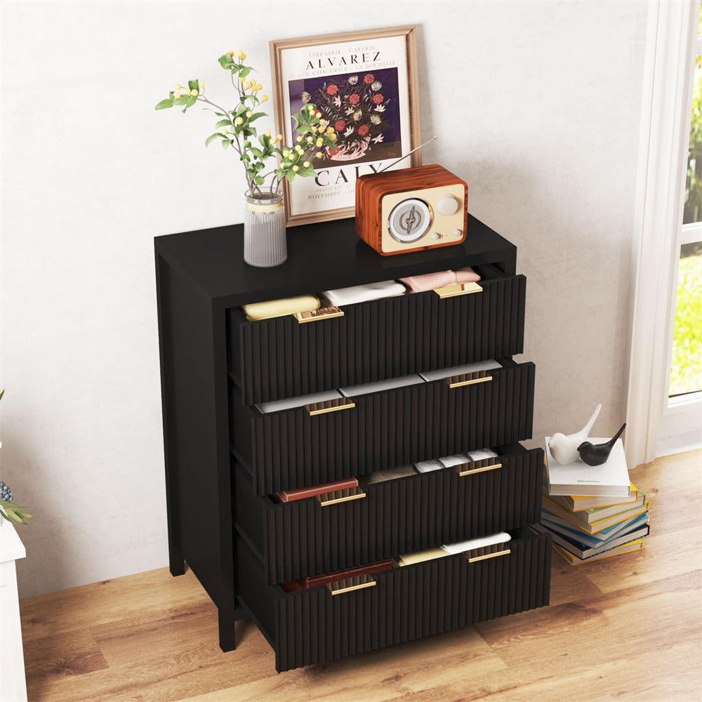 Mid Century Modern Dresser Black Farmhouse Wooden Storage Cabinet with 4 Drawers
