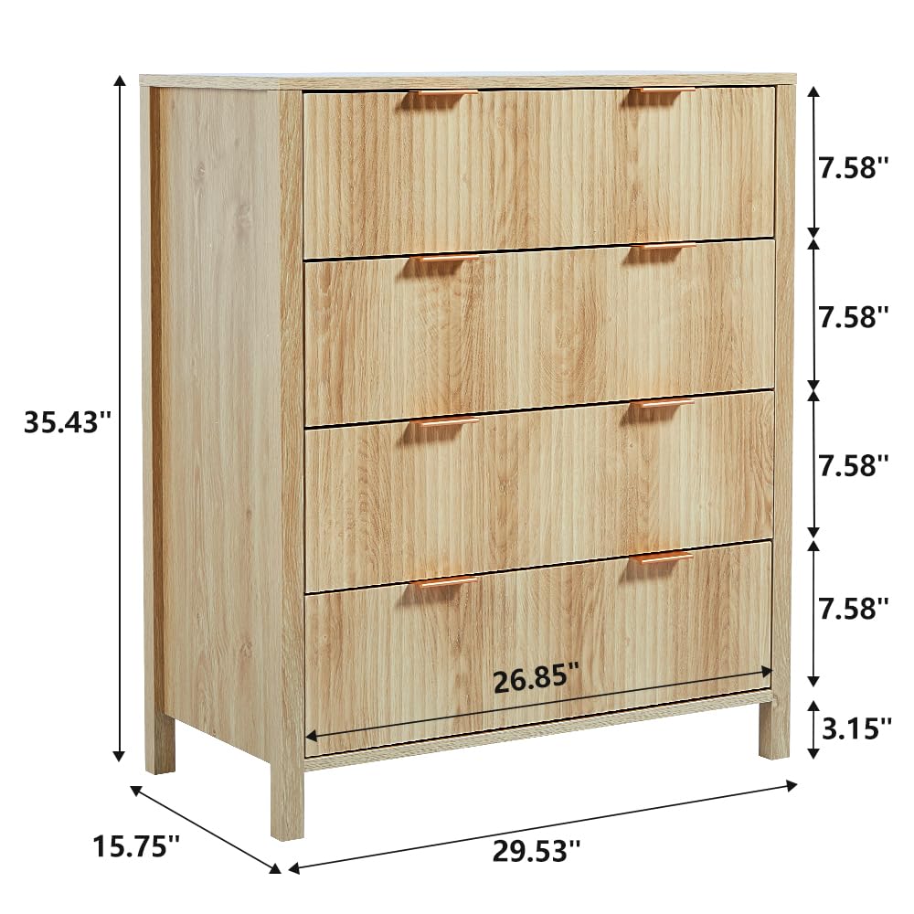 Mid Century Modern Dresser Natural Farmhouse Wooden Storage Cabinet with 4 Drawers