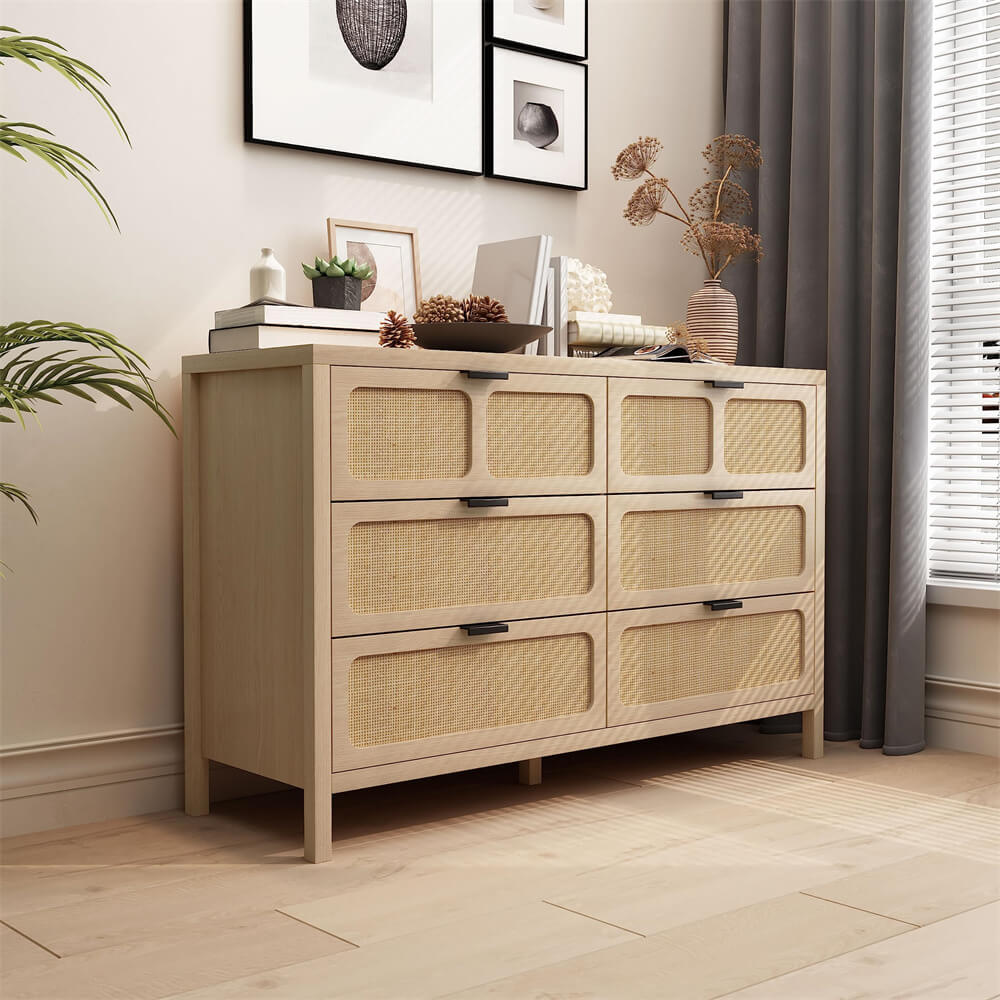 Modern Rattan 6 Drawers Dresser