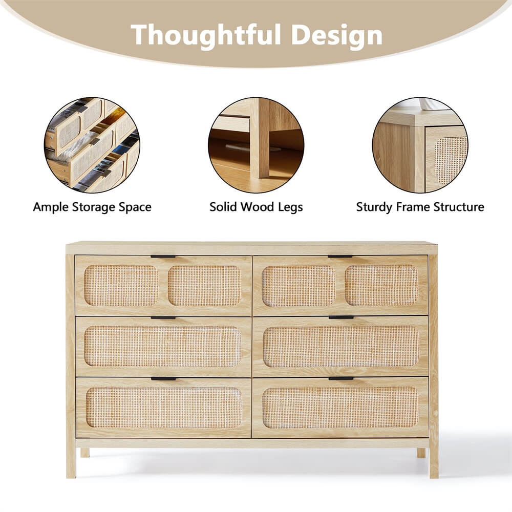 Modern Rattan 6 Drawers Dresser