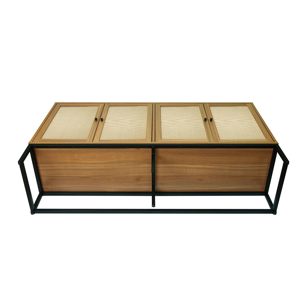 Modern Sideboard Storage Cabinet Walnut with 4 Rattan Doors