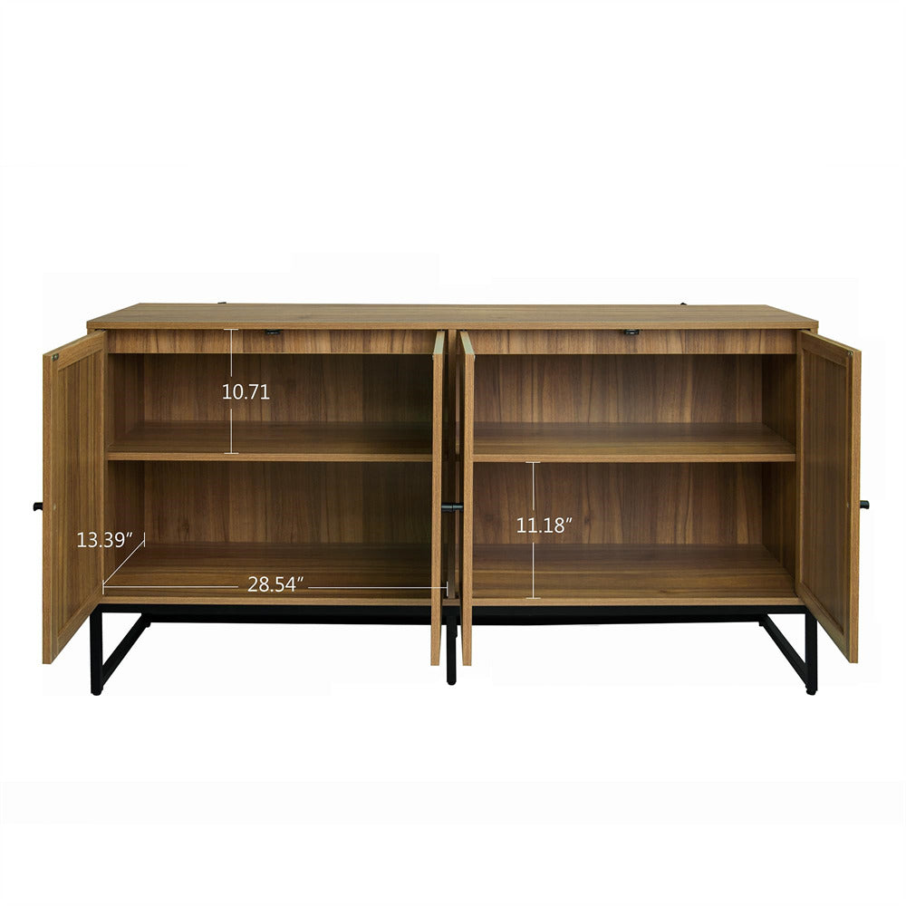 Modern Sideboard Storage Cabinet Walnut with 4 Rattan Doors
