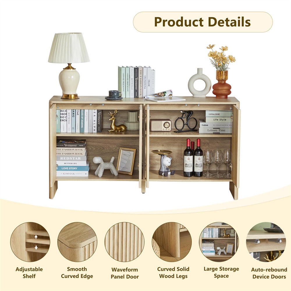 Natural Modern Kitchen Storage Sideboard Buffet Cabinet Console Table with 4 Fluted Doors