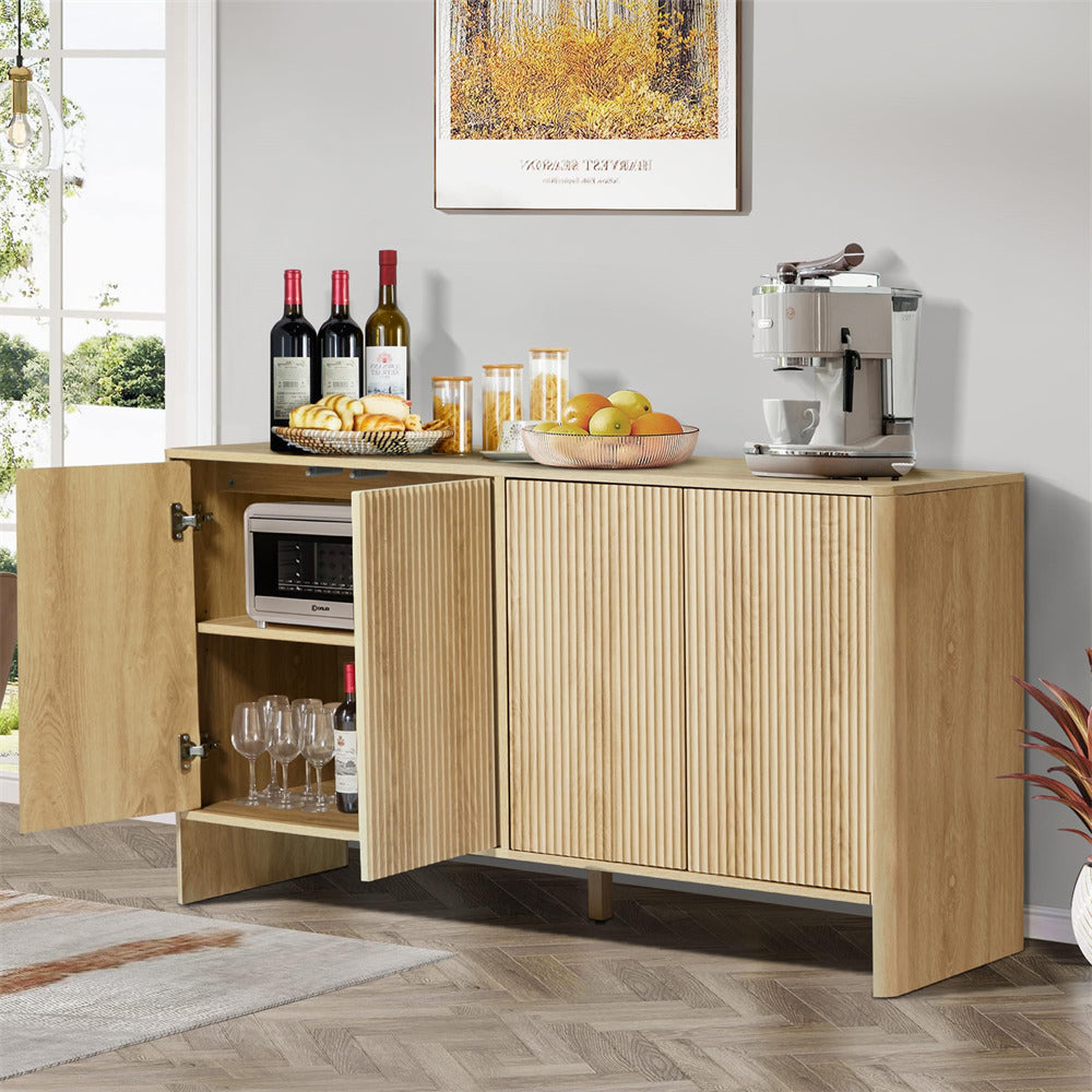 Natural Modern Kitchen Storage Sideboard Buffet Cabinet Console Table with 4 Fluted Doors
