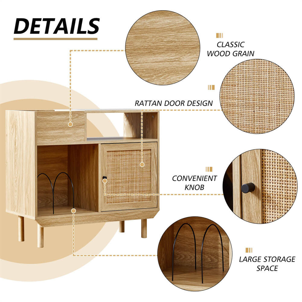 Rattan Record Player Stand Turntable Stand with Record Storage