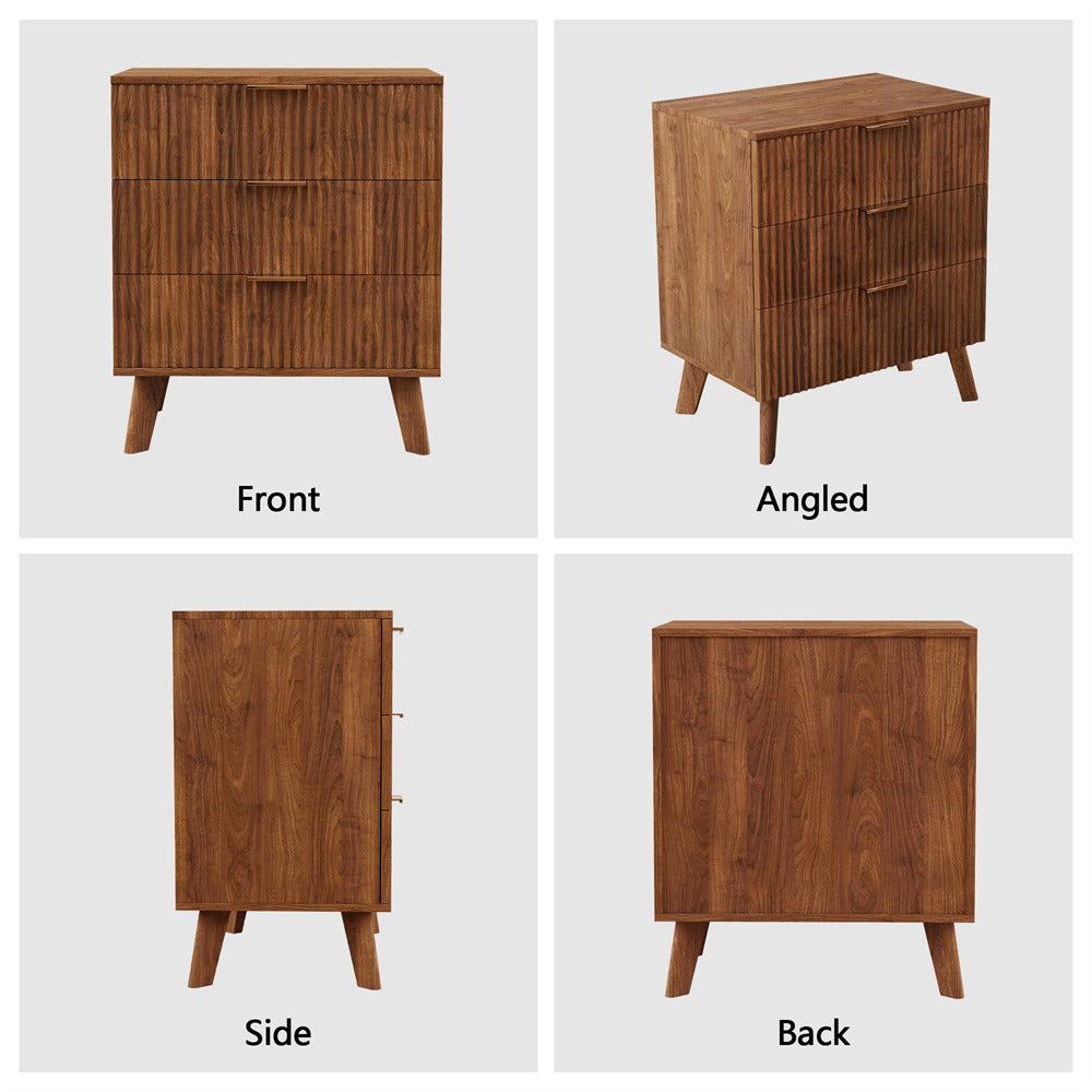 Walnut Wood Chest of Drawers with 3 Drawers and Waveform Panel